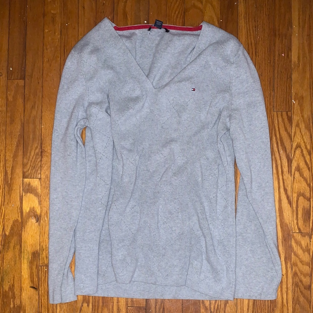 Tommy Hilfiger Light Gray V-Neck Sweater